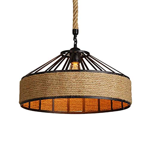 Araña de Cuerda Vintage Luz de Techo de Cáñamo Retro Lámpara Colgante Exclusiva