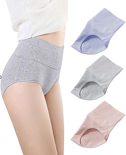[YuHaru] ハイウエストショーツ レディース ショーツ 3枚 セット オーガニックコットン 深ばき すっぽり 冷え対策 締め付けない 綿 パンツ 伸縮性 通気性 女性 下着 ピンク ブルー ライトグレー M