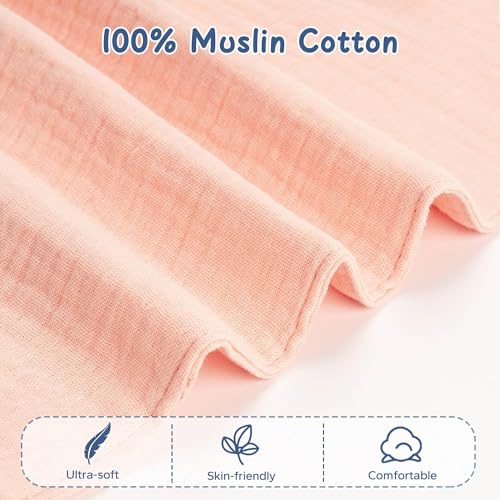 Image of ZIGJOY Bunny Lovey Muslin Cotton Baby Security Blanket Soft Breathable Lovies for Babies Gifts for Newborn Infant Toddler Boys and Girls, Pink