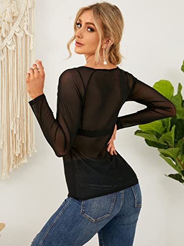 Zanzea Womens Mesh Tops Sexy See Through Sheer Mesh Shirts Long Sleeve Blouses Party Clubwear Black 6 #TOP3