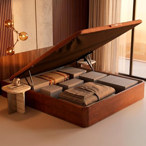 PIKOLIN Canapé Abatible de Madera con Gran Capacidad | Montaje y Retirada Usado Incluido | Esquinas Delanteras Redondeadas | 150x190 | Color Cerezo | 32 cm Altura | AIRBOX
