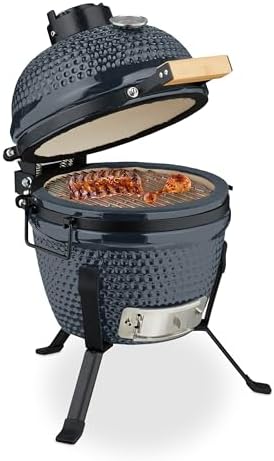BBQ-Toro Barbacoa de Carbón Kamado "Haiiro" | Ø 32 cm | Barbacoa con Termómetro y Asas de Madera 