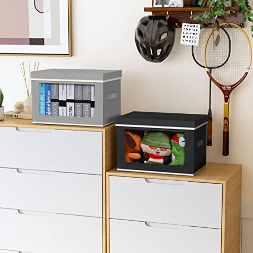 Homsorout Storage Bins With Lids, Fabric Storage Baskets With Window, Foldable Cube Storage Boxes With Handles, Closet Organizers And Storage Bins For Clothes, Toys, Books, 3 Packs, Grey #TOP6