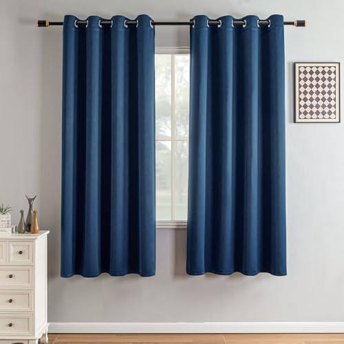 Navy Blue Blackout Curtains 72 Inch Length 2 Panels Set, Black Out Curtains for Bedroom 72 Inch Long, Grommet Energy Saving Room Darkening Drapes for Living Room Window(W70 x L72)