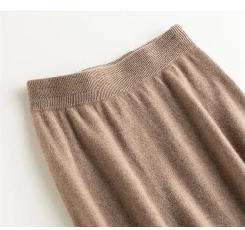 Women's Fall Winter Half Body Slimming Wrap Around Style Solid Cashmere Knitted Long Skirt Dark Lighttan One Size3