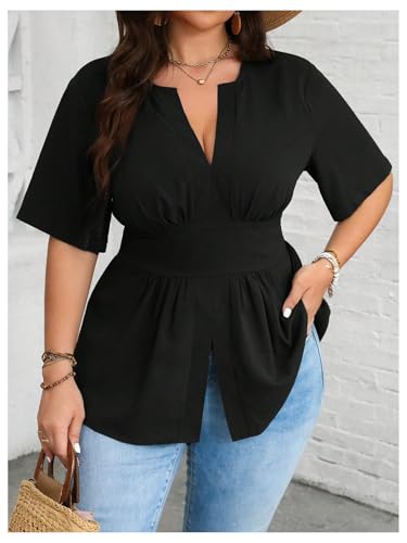 GORGLITTER Women's Plus Size Peplum Tops Short Sleeve V Neck Asymmetrical Blouse Shirts Summer Going Out Tops 20253