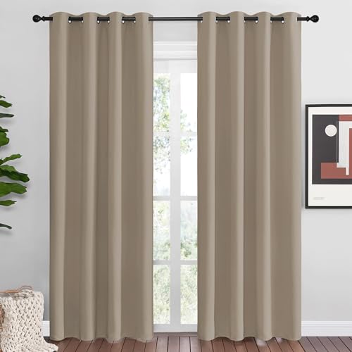 Image of NICETOWN Taupe Blackout Curtains 86 inch Long, 55 inch Wide, 2 Pieces for Office, Dining, Guest Room - Sound Reducing, Heat and Cold Block Panels for Modern Decorative