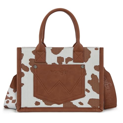 Montana West Wrangler Tote Bag Cow Print Western Satchel Bags for Women with Braided Rope Handle, Pu Brown, One Size by Montana West - Used condition - Image 4