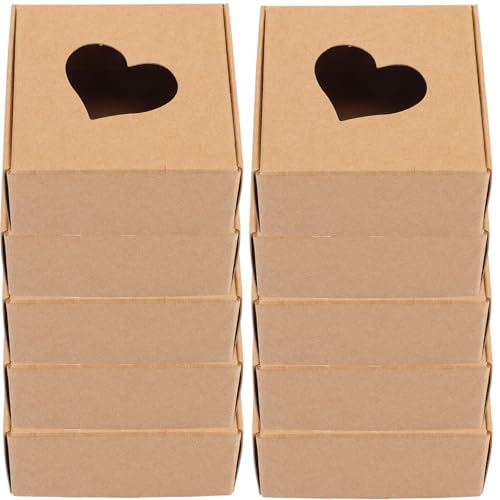 HOMSFOU Cajas de Papel Kraft Marrón Reciclable Ventana en Forma de Corazón, Tamaño 65x65x30 Mm, Pack de 20 Unidades para Embalaje de Jabón Artesanal y Regalos Pequeños, Adecuado