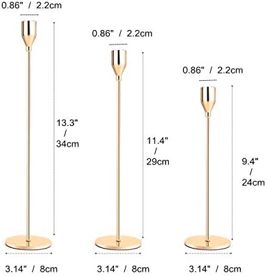 YURROAD 3PCS Metal Candlestick Set Noble Style Home Decoration Candleholders For 3/4 Inch Taper Thick Candle  Gold