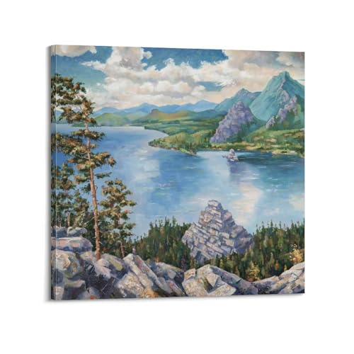 Toile paysage lac de Mongolie WIZIGM peinture réaliste haut de gamme