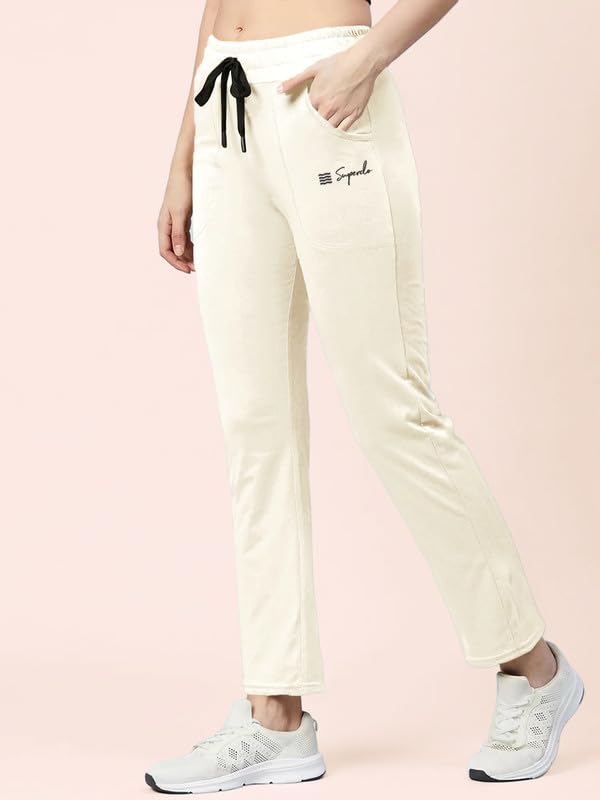 Image of Women's Premium Cotton Solid Track Pant with Elastic Waistband, Adjustable Drawstring and Side Pockets