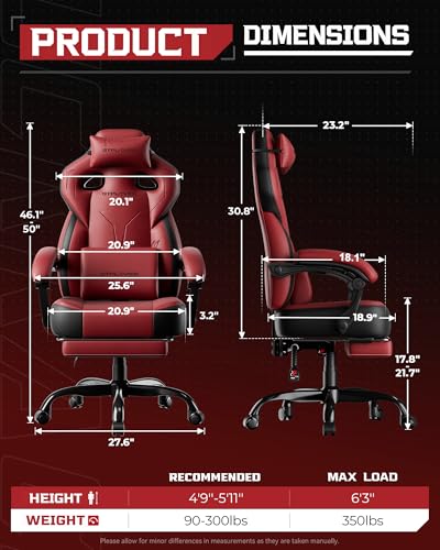 Image of GTPLAYER Gaming Chair for Adults, Ergonomic High Back Chair with Footrest | Big & Tall Computer Video Gaming Chair, Comfort Wide Seat with Lumbar Support for Big /Tall, Office /Home, Pu - Wine Red