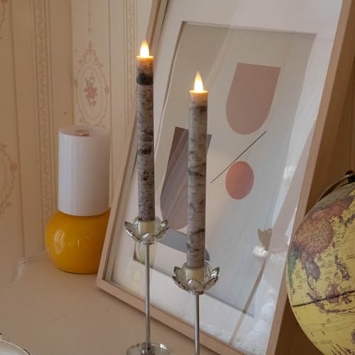 Image of Rechargeable Flameless Tealights Candle with Remote Timer, 3D Moving Flame Real Wax Candles (Includes Remote Control, Charging Base, and USB Cable) (Rech-2Taper-Birch bark, 9in)