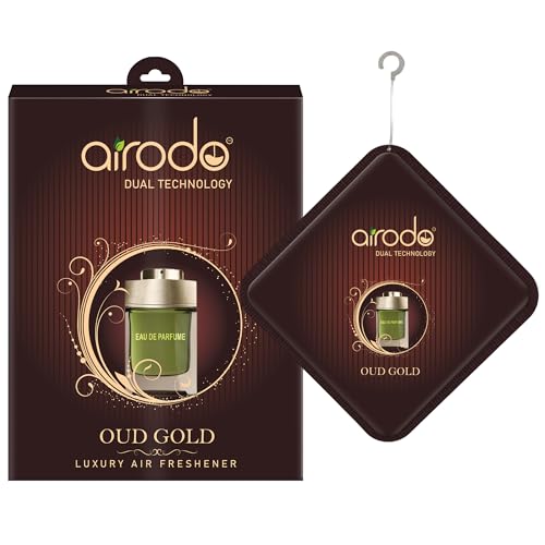Image of Airodo Oud Gold Luxury Gel Air Freshener with Dual Technology For Living Room, Office, Car, Bathroom | Lasts up to 30 days | Easy to Use, Non-Spill & Long-Lasting| 10g (Pack of 1)