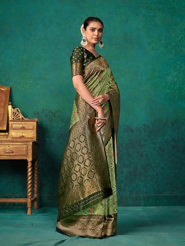 Image of EthnicJunction Women's Silk Blend floral Woven Saree With Blouse Piece | Wedding Saree