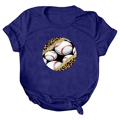 Blusa feminina de verão com estampa de beisebol casual gola redonda solta blusa feminina camisetas b