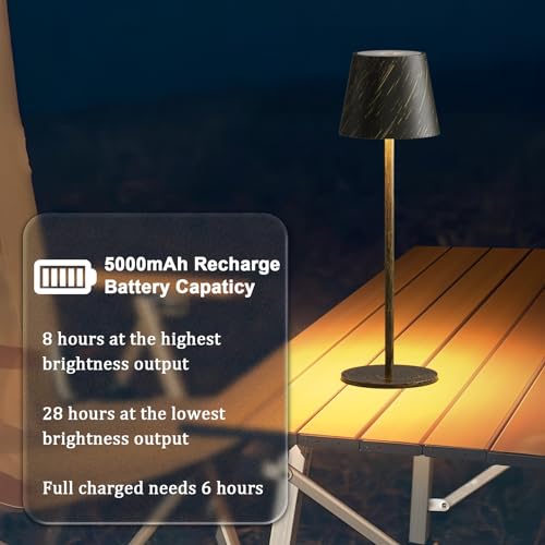 Irotine 1-Pack Copper Led Cordless Table Lamp, Rechargeable Battery Desk Lamp 3W 5000Mah Battery Operated, Ip54 Waterproof|3000K Warm Light|Stepless Dimming Outdoor Table Lamp For Restaurant/Dinner thumb #4