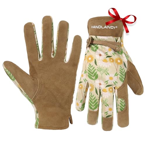 HANDLANDY Gardening Gloves for Women, Breathable Ladies Leather Garden Yard Gloves Best Gift for...
