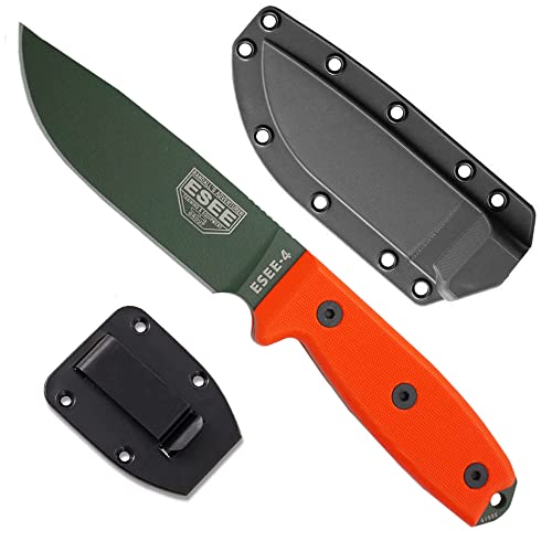 Image of ESEE 4P Survival Knife - Field Tested Fixed Blade Knife with Molded Polymer Sheath & Clip Plate, Full Tang, Plain Edge - Durable Outdoor Camping Blade with Sheath for Survival