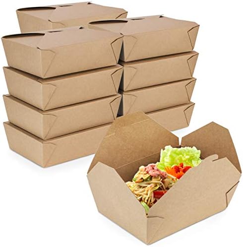[36 Pack] 76 oz Paper Take Out Containers 8.6 x 6.3 x 2.5" - Kraft Lunch Meal Food Boxes #3, Disposable Storage To Go Packaging, Microwave Safe, Leak Grease Resistant for Restaurant and Catering