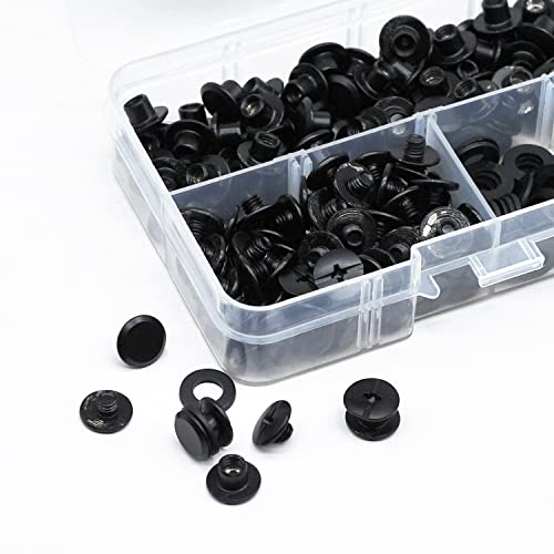 JINTANG 100 Sets Chicago Buchschrauben,M5×4mm Binding Schrauben kit Schraube Metallzubehör Nägel Nieten Chicago Button für DIY Leder Dekoration, Bookbinding,Buchbinderei(Schwarz Matt)