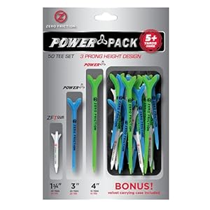 Zero Friction Golf Tee Variety Pack, 50 Tee Set, Includes Bonus Velvet Carrying Pouch