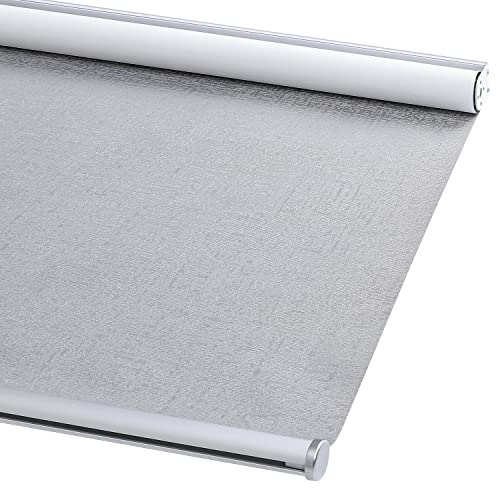 Chrisdowa Cordless 100% Blackout Roller Shade, With Striped Jacquard, Thermal Insulated, Uv Protection Fabric, Total Blackout Blinds For Window, French Doors, Home And Office.light Grey, 22"W X 72"H #TOP25