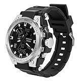 AOOSU Orologio da Uomo, Orologio da Uomo Analogico e Digitale, Orologi Militare, Datario Multifunzione con Cronografo e Display Luminoso - Argento