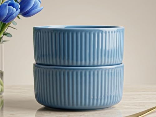 Image of Bodhi House Porcelain Large Serving Deep Bowl Set of 2 for Vegetable, Dal, Fruit, Cereal, Salad, Ramen, Mixing Bowl for Snack, Microwave Safe, Perfect for Dining and Gifting, True Blue | 750 ml