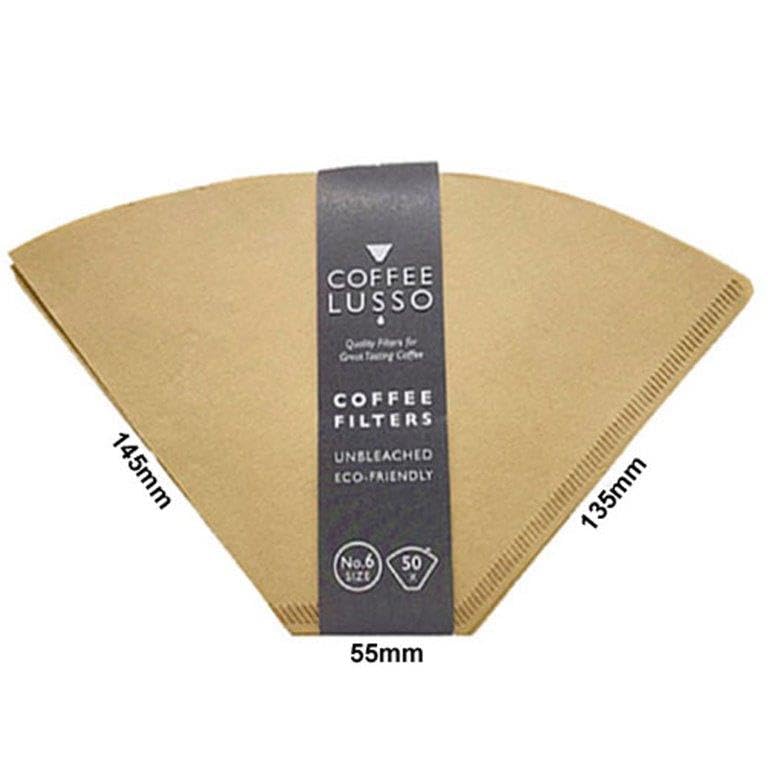 Size 6/No.6/1x6 Coffee Filter Papers by COFFEE LUSSO, Cone Shaped, Unbleached, Eco Friendly (50), Brown - Image 3