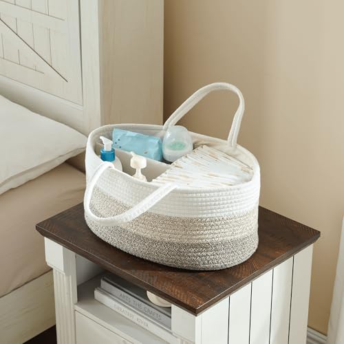 Image of luxury little Diaper Caddy Organizer, Large Cotton Rope Nursery Baby Basket, Changing Table Organizer for Baby Diaper Storage, Portable Car Organizer Removable Divider (Gradient Brown, Extra Large)