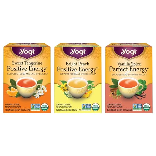 Yogi Tea – Energy Tea Variety Pack Sampler (3 Pack) – Sweet Tangerine Positive Energy, Raspberry Passion Perfect Energy, and Vanilla Spice Perfect Energy – Contains Caffeine – 48 Tea Bags