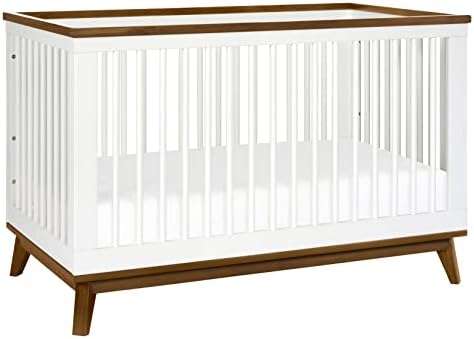 Babyletto Scoot 3-in-1 Convertible Crib with Toddler Bed Conversion Kit in White and Natural Walnut, Greenguard Gold Certified