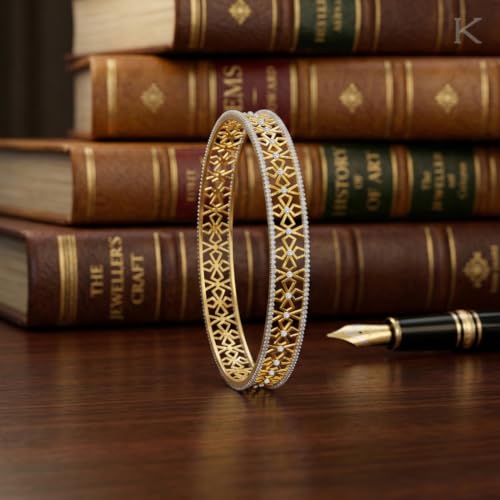 Image of KISNA 9KT Floriance Mesh Gold Bangle For Women | BIS Hallmarked Yellow Gold Bangle | Lightweight Daily Wear Gold Jewellery | Gift for Wife, Mother & Sister | S 2.4 Anna