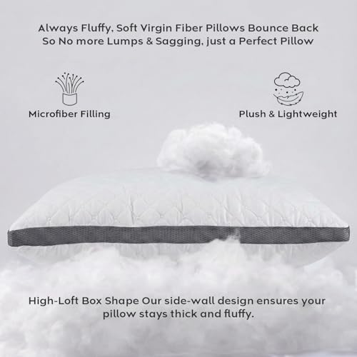 Image of AYKA Premium Microfiber Pillow for Sleeping | Super Soft & Fluffy Bed Pillow | 100% Virgin Microfiber Filling | Hypoallergenic, Breathable | Ideal for All Sleeping Positions 17x27 | White | Set of 2