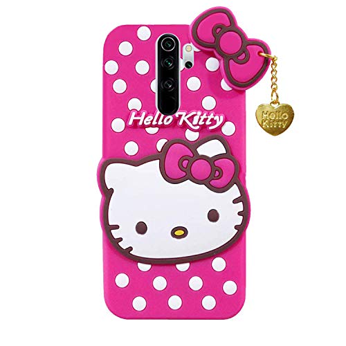 Image of Hello Kitty Back Case Cover for Redmi Note 8 Pro| 3D Cute Hello Kitty Case |Soft Silicone Rubber Back Cover with Pendant Kitty Cover for Redmi Note 8 Pro (Pink)