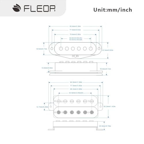 FLEOR Alnico 5 HSS Set Staggered Single-Coil+Humbucker Pickup fit ST Electric Guitar,Guitar Part Neck+Middle+Bridge Pickup(14-15K)White - Image 2
