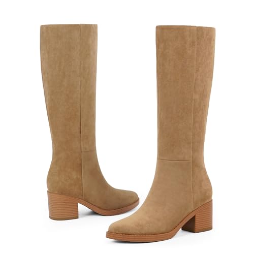 Image of Womens Knee High Boots Chunky Low Heel Round Toe Tall Long Boots | Balanced Low Block Heel, Roomy Round Toe, Anti-slip Rubber Outsole, Fashion Heeled Dressy Fall Winter Long Boots for Women