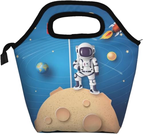 宇宙飛行士保冷 がま口 ランチバッグ ブラック お弁当箱 保温 保冷バッグ ファスナー付き コンパクト お弁当袋 ソフトクーラーバッグ トート・エコバッグ