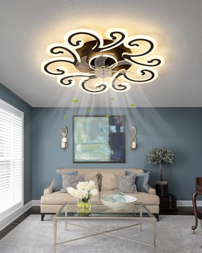 Rjieoc Remote-Controlled Ceiling Fan with Light, Modern Ceiling Fan with Lighting, Stepless Dimming with Color Temperature Adjustment, 6-Speed Settings, Suitable for Bedrooms and Living Rooms (Black) - image 5