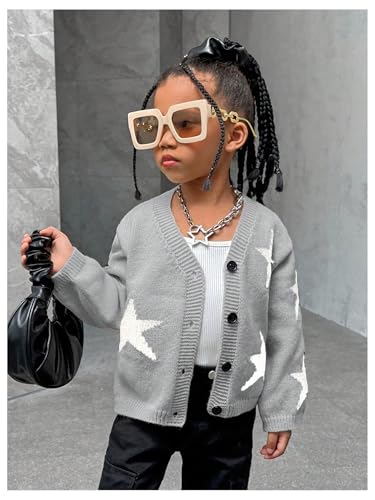 Floerns Girl's Star Print V Neck Cardigan Knitted Long Sleeve Button Front Sweater3