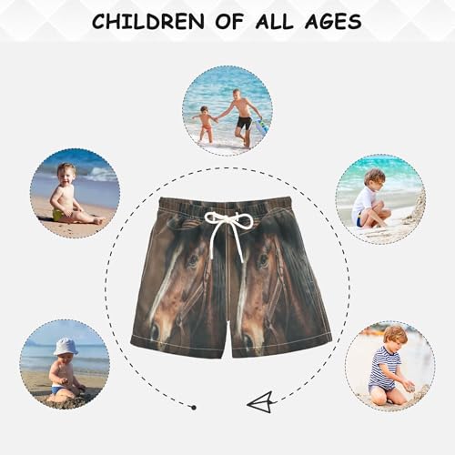 Boys Swim Trunk Quick Dry Brown Horse Wearing Cowboy Hat Board Shorts Swimwear 6-12T 5