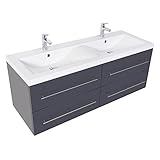 Lieferumfang: Waschplatz mit 4 Softclose-Schubladen 1 Mineralguss-Doppel-Waschbecken Befestigungsmaterial für Schränke. Dekoration, Armaturen, Zuleitungen zum Wasserhahn, der Waschbeckenverschluss Popup und der Syphon gehören nicht zum Lieferumfang. Bitte beachten Sie, dass die Ware zerlegt geliefert wird. Eine leicht verständliche Aufbauanleitung liegt der Ware bei.