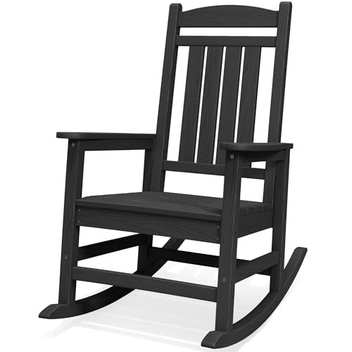 SERWALL Oversized Outdoor Rocking Chair All-Weather Patio Rocking Chair HDPE Porch Rocker for Adults Black