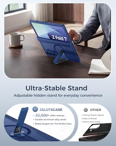 Image of SSLOTSCASE for Samsung Galaxy Z Fold 7 Case, Compatible with MagSafe, Stand & Hinge Protection & Screen Protector, Magnetic Heavy Duty Protective Rugged Full Cover Case for Samsung Z Fold 7 5G, Blue