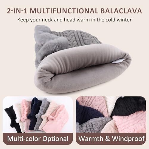 Image of Winter Fleece Balaclava Warm Men Hood Hat Knitted Hooded Scarf for Women Unisex Skull Cap