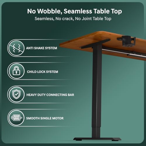Image of V ONE Electric Standing Desk with One-Piece Solid Top | Heavy Duty Height Adjustable Computer Desk | 3 Memory Preset | 5 Year Warranty | for Home Office (Grenade Pine, 120 * 60 CM)
