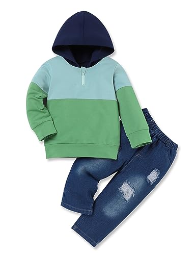 Image of Gaupafmb Baby Boy Clothes Toddler Boy Outfits Long Sleeve Hoodie Sweatshirts and Ripped Jeans 2Pcs Outfits Set