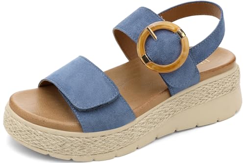 Image of UBFEN Womens Espadrille Platform Sandals Low Wedge Orthopedic Arch Support | Cushion Insole, Comfortable Dressy Buckle Sandals for Walking and Vacation, Low Heel, Adjustable Strap